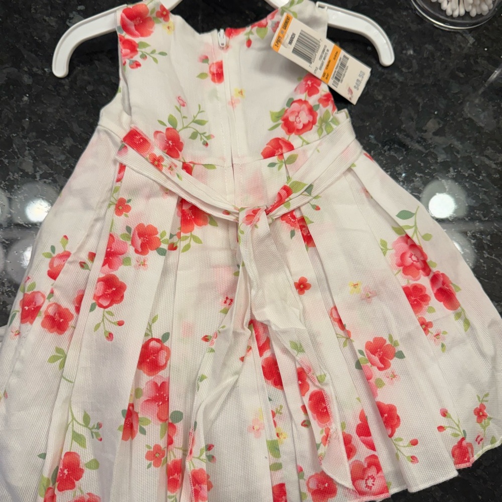 Red and White Tiered Pleated Sundress for Wedding Guest